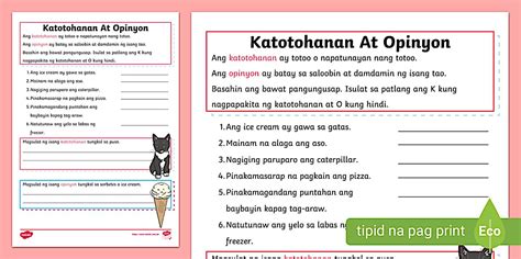 Katotohanan At Opinyon | Grade 4 | Twinkl (teacher made)