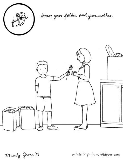 5th Commandment Coloring Page: Honor Your Father &Mother