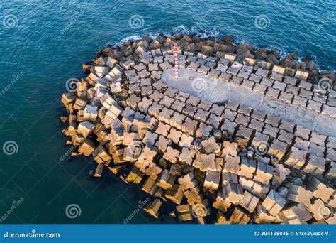 Drone View of a Breakwater Jetty in a Harbor Stock Image - Image of ...