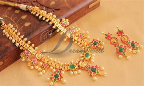 DREAMJWELL - Royal Gold Tone Ruby-emerald Gutta Poosalu Necklace Set-d ...
