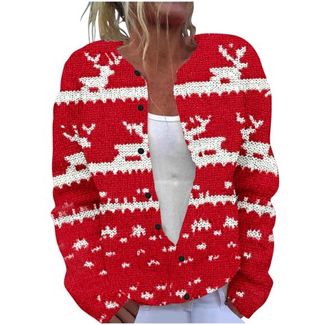 Brnmxoke Plus Size Ugly Sweater Christmas Women Oversized Knit Button ...
