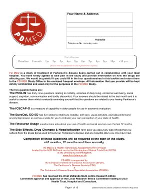 PDQ-39 Parkinson's Disease Questionnaire - Blank Fillable Template ...