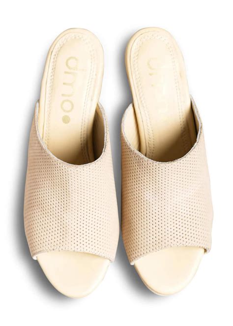 Get Perforated Textured Tan Open Back Heels at ₹ 3199 | LBB Shop