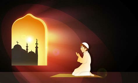 Muslim Young Boy Offering Namaz Islamic Prayer In Front Of Mosque On ...