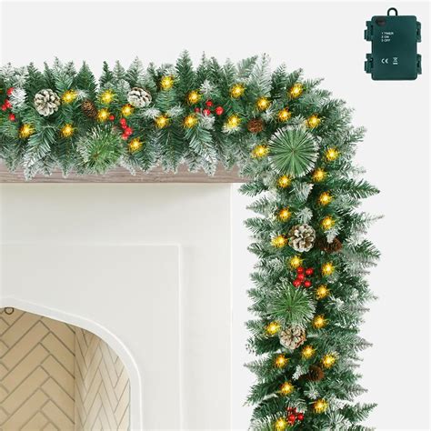 Amazon.com: 9FT Prelit Christmas Garland Decorations - 100 LED Snow ...