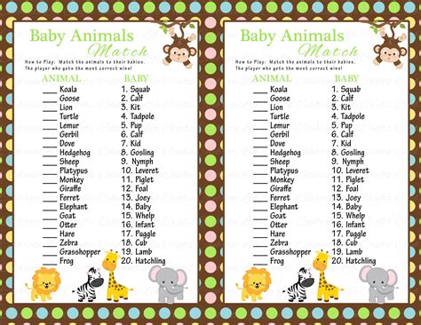 Baby animal match game free printable - freaksfity