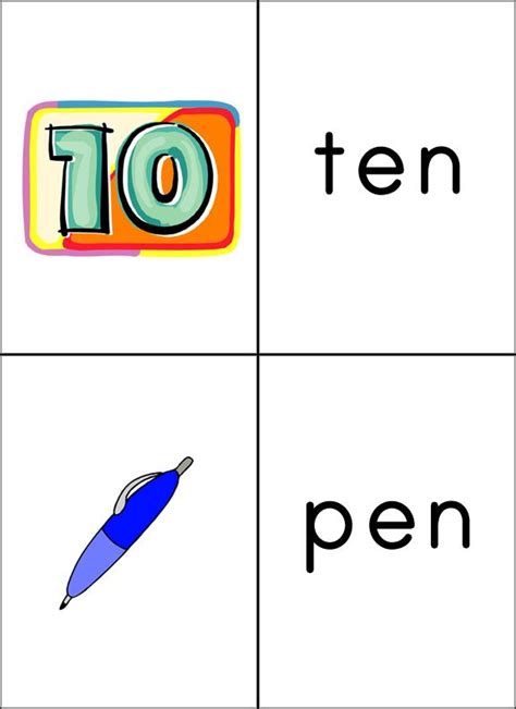 Rhyming Words Activity: Ten, Ten and Pen Pictures