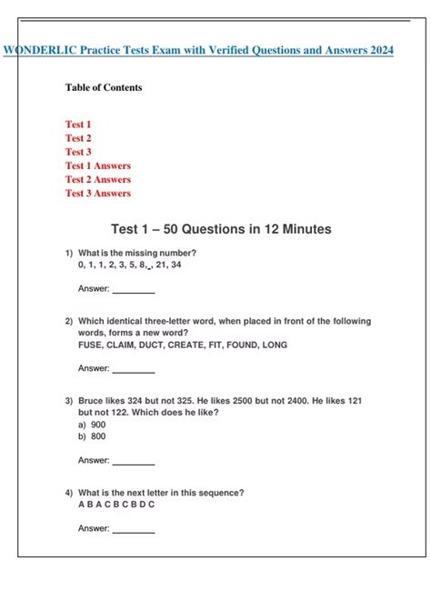 WONDERLIC Practice Tests Exam with Verified Questions and Answers 2024 ...