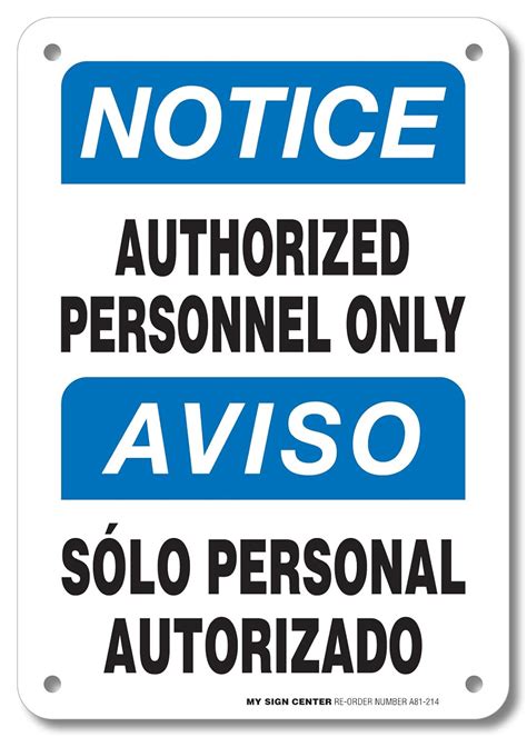 Buy Notice Authorized Personnel Only English and Spanish Sign- 10" X 7 ...