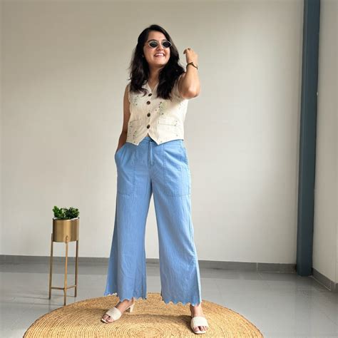Buy Light Blue Wide Leg Pants | Comfortable & Trendy – GlamZei