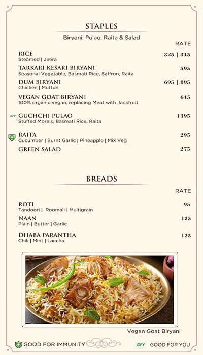 Menu of Punjab Grill, Worldmark, New Delhi