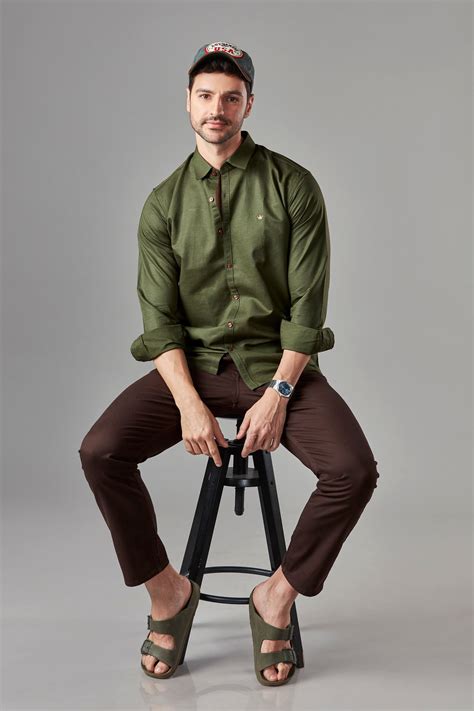 Conquest Olive Green Linen Blend Shirt