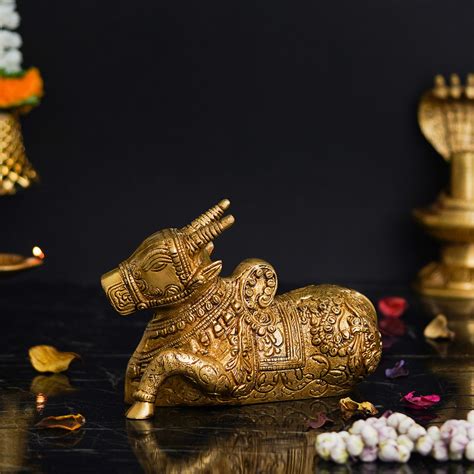 Golden Decorative Handcrafted Brass Nandi Figurine – eCraftIndia