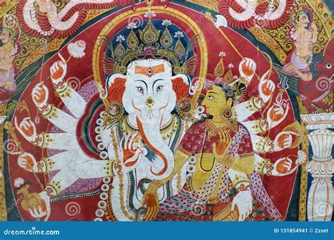 Ancient Famous Nepalese Painting in Royal Palace in Patan, Nepal Stock Image - Image of detail ...