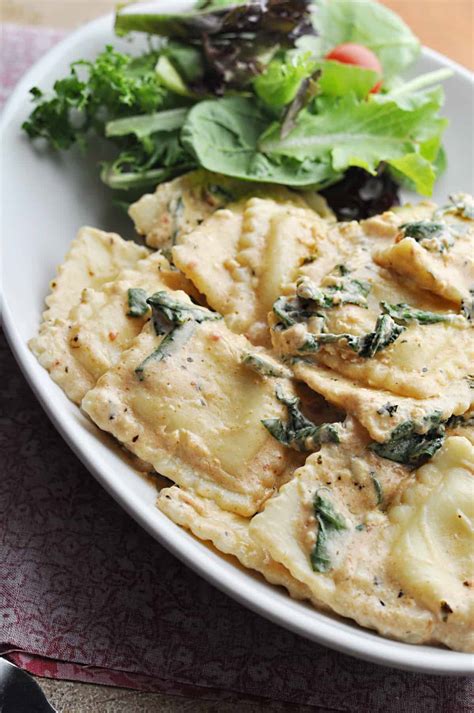 Spinach Ravioli Recipe with Tomato Basil Cream Sauce - Savory With Soul