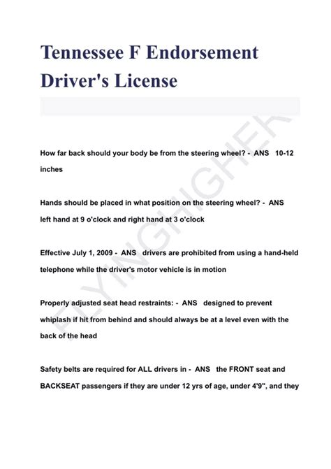 TN Driver’s License F Endorsement EXAM BUNDLE|| ACTUAL TEST|| FULL ...