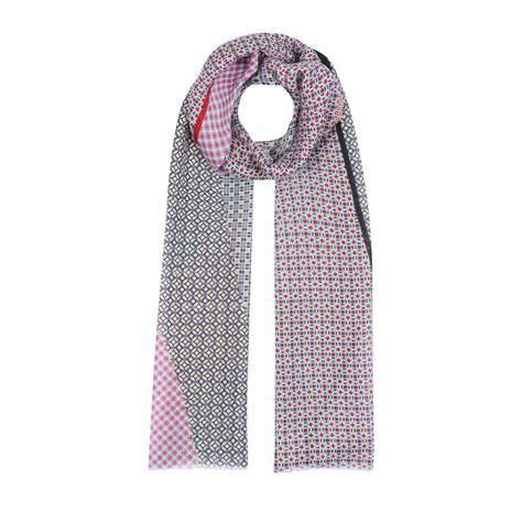 Gray Burgundy Karo Print Wool Silk Scarf | Ipekevi