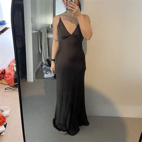 Beautiful silk chocolate brown floor length gown.... - Depop