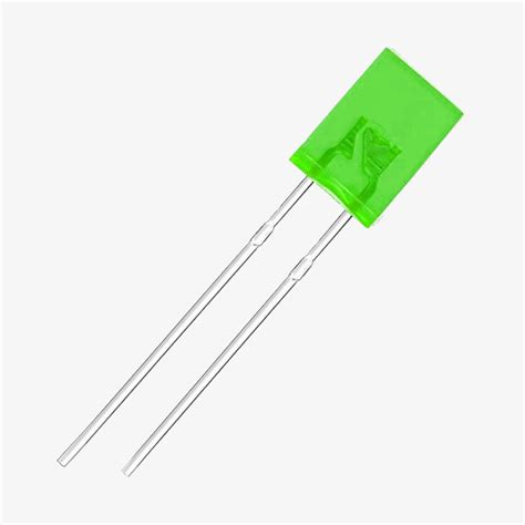 5mm Rectangle 2-Pin Through-Hole Flat Top Diffused LED - Green ...