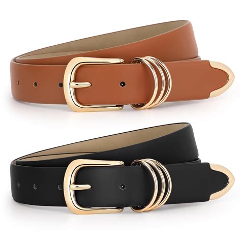 WHIPPY Womens Leather Belts for Jeans Black Casual Ladies Waist Belt ...