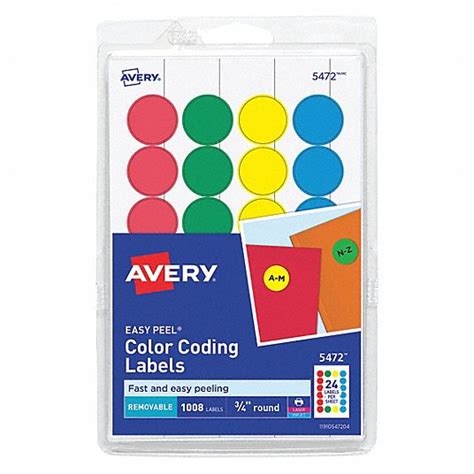 AVERY, Label,0.75",Round,Assorted,PK1008 - 51VU29|05472 - Grainger