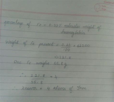 Haemoglobin contains 0.334% of iron by weight. The molecular weight of ...