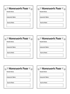 Printable Homework Pass - No Homework Coupons | Homework pass, Student ...