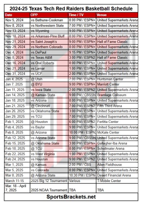 Calendario imprimible de baloncesto de los Texas Tech Purple Raiders ...