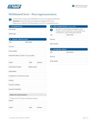 2012-2026 AU AMP Withdrawal Form - Non-superannuation - Blank Fillable ...