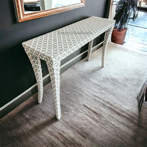 Wren Bone Inlay Curved Console Coffee Beige – Luxury Handicrafts