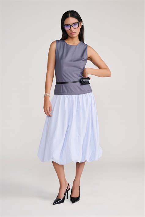Tastes Like Couture | Grey Sleeveless tailored top with blue balloon ...