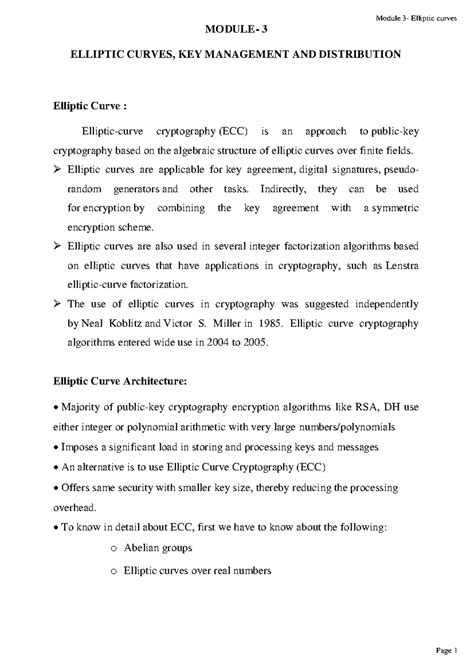 Module 3: Elliptic Curves & Key Management - 18CS744 Notes - Studocu