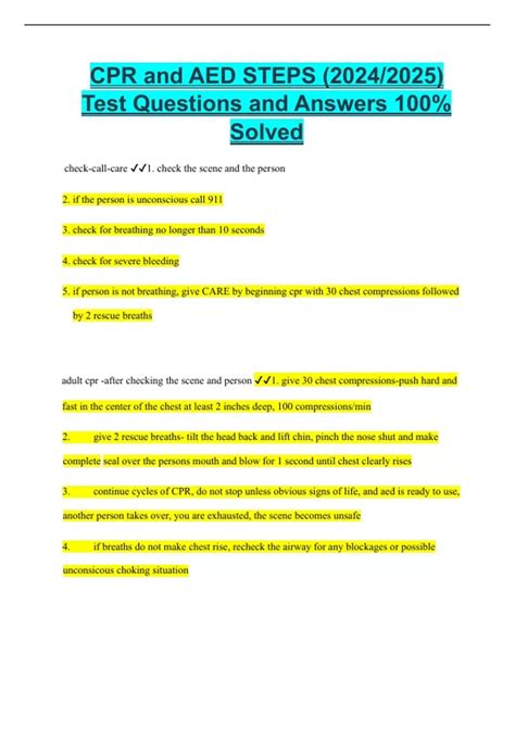 CPR and AED STEPS (2024/2025) Test Questions and Answers 100% Solved ...