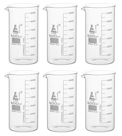 Buy 6PK Beakers, 600ml - Tall Form with Spout - White, 50ml Graduations ...