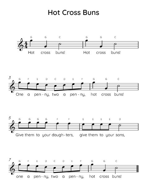 Hot Cross Buns Easy Piano Sheet Music