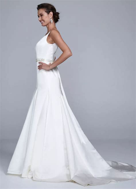 Satin Trumpet Wedding Dress with Pleated Skirt | David's Bridal