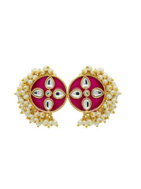 Buy Pink Meenakari Kundan Pearl Ring | Meenakari Ring by Johori