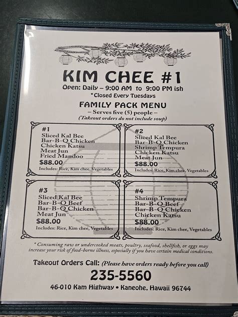 Menu at Kim Chee 1 Restaurant, Kaneohe, 46-010 Kamehameha Hwy