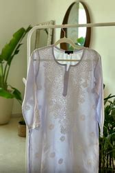 Milos Voil Hand Embroidered Chikankari Kurta With Slip