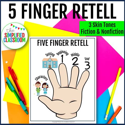 Story Elements 5 Finger Retell Poster Story Sequencing & Retelling Hand Activity - The ...