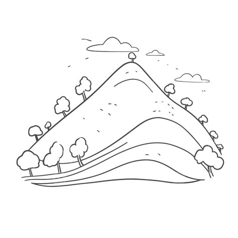 Hill With Trees And Clouds Doodle Png Outline Sketch Drawing Vector ...