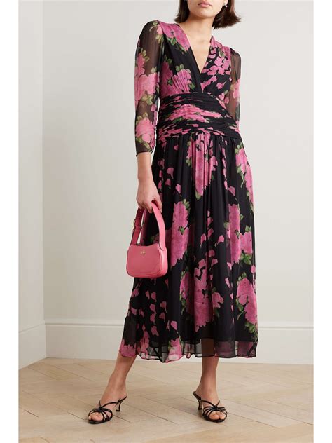 RIXO Racquel ruched floral-print devoré-velvet midi dress | NET-A-PORTER