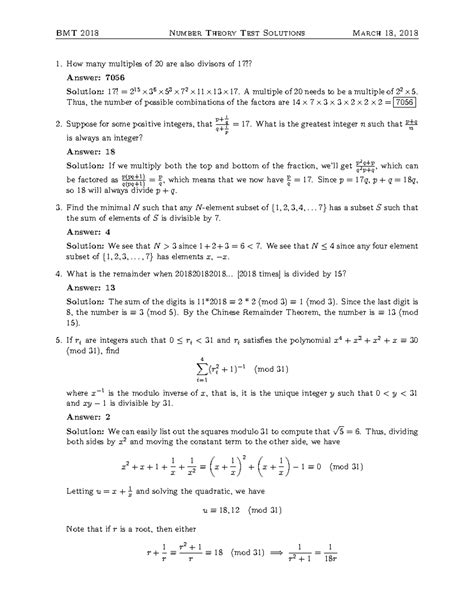 BMT 2018 Solution - BMT 2018 Sol - How many multiples of 20 are also ...