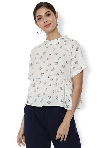 Buy Women White Print Casual Round Neck Top Online - 471417 | Van Heusen