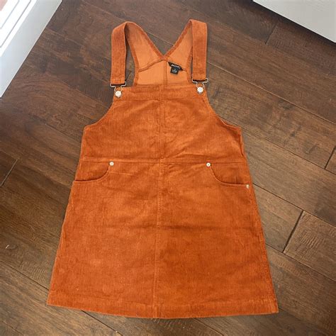 Monki orange corduroy pinafore dress size S worn... | Depop