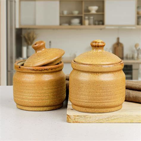 Buy The Earth Store Brown 500 ML Ceramic Pickle Jars Set of 2 | Barni ...