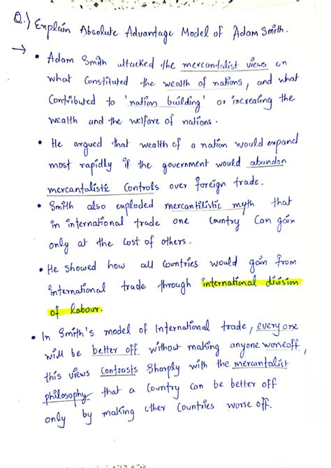 Adam Smith Theory Absolute Advantage - Business Economics -II - Studocu