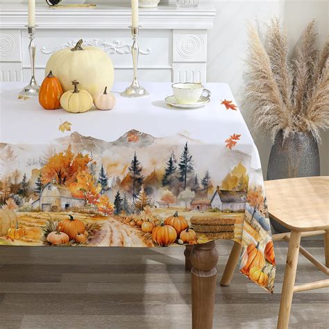 Amazon.com: Fall Thanksgiving Tablecloth, Pumpkin Sunflower Rectangle ...