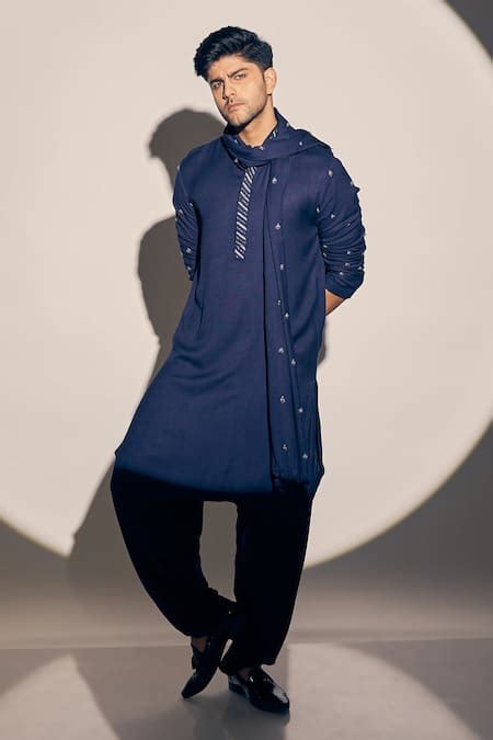 Buy Blue Twill, Cotton Embroidery Kurta Set With Dupatta For Boys by ...
