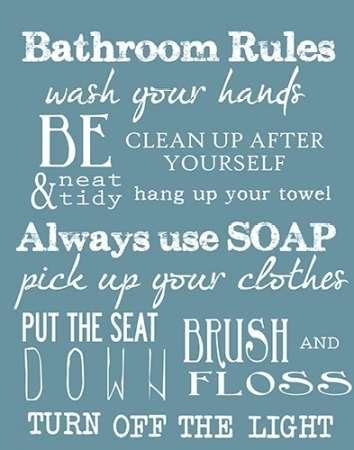 Bathroom Rules Blue by Greene, Taylor - Fine Art Print on Paper : 11 x ...